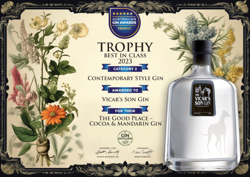 BACK 20th MAY.  The Good Place Gin - Best in Class Trophy & Gold Medal 2023 Australian Gin Awards. Features Cocoa and Mandarin