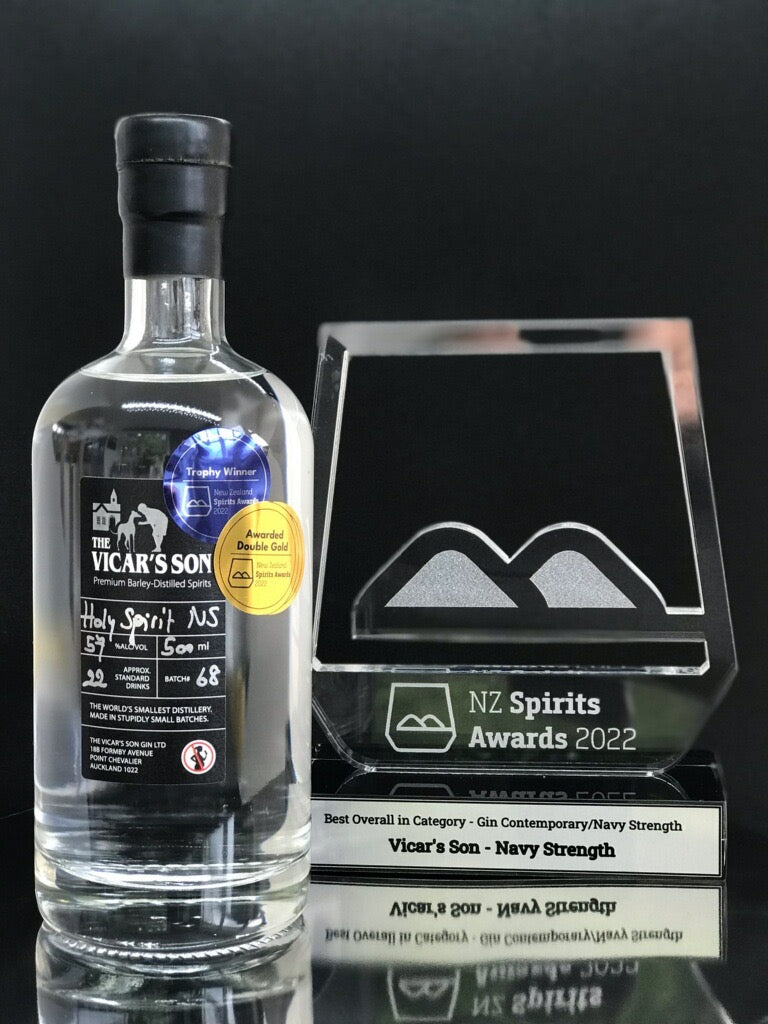 The Holy Spirit Navy Strength Gin - Best Overall Gin Contemporary or Navy Strength Category & Double Gold Winner 2022 NZ Spirits Awards.